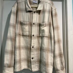 Old Navy Men's Lightweight Plaid Shirt Jacket - Cream and Tan